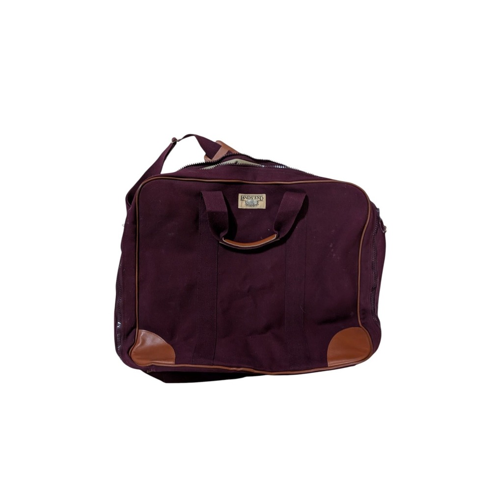 Lands' End Canvas Leather Square Rigger Travel Bag Burgundy‎ Vintage 23" X 19"